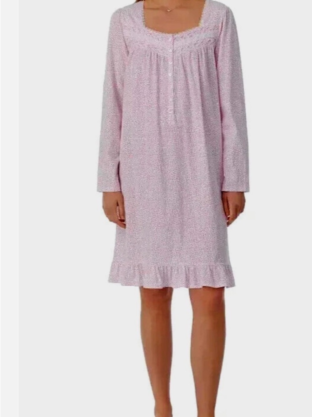 Eileen West Floral Cotton Nightgown Women Sz M Pink White Lace Trim Cottagecore